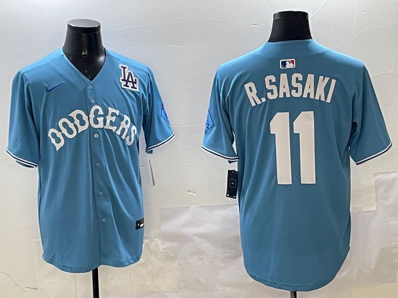 Men Los Angeles Dodgers #11 R.Sasaki Light Blue Joint Name 2025 Nike MLB Jersey style 6
